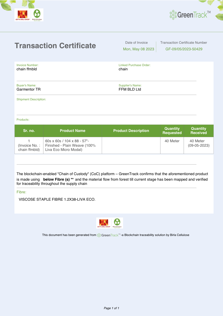 GreenTrack Transaction Certificate preview